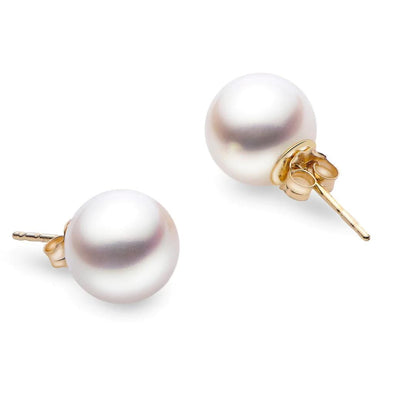 Yellow Gold Cultured Akoya Pearl Stud Earrings.