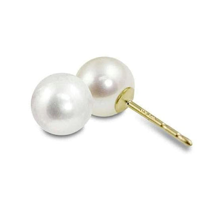 Yellow Gold Cultured Akoya Pearl Stud Earrings.