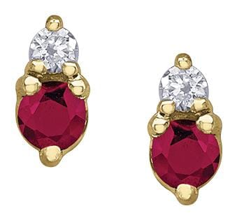 Yellow Gold Ruby, Diamond Earrings