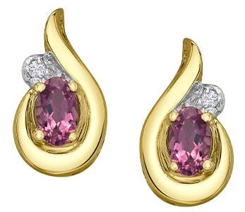 Yellow Gold Pink Tourmaline, Diamond Earrings