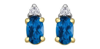 Yellow Gold Blue Sapphire, Diamond Earrings