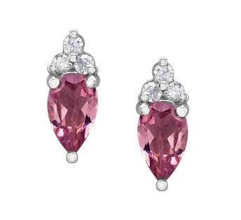 White Gold Pink Tourmaline, Diamond Earrings.