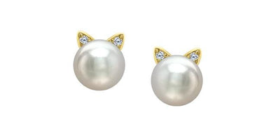 Yellow Gold Pearl, Diamond Stud Earrings