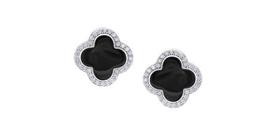 White Gold Onyx, Diamond Stud Earrings