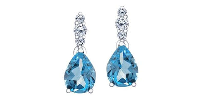 White Gold Blue Topaz Drop Earrings