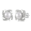 Sterling Silver Pearl, Diamond Earrings