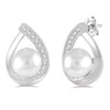 Sterling Silver Pearl, Diamond Earrings