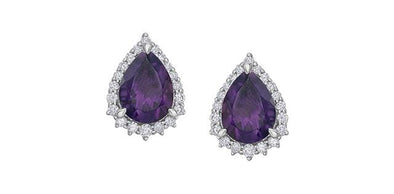 White Gold Amethyst, Diamond Stud Earrings