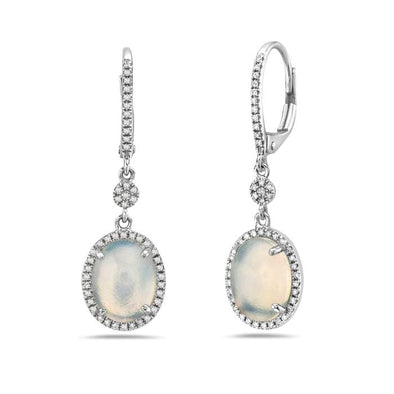 White Gold Opal, Diamond Lever Back Earrings