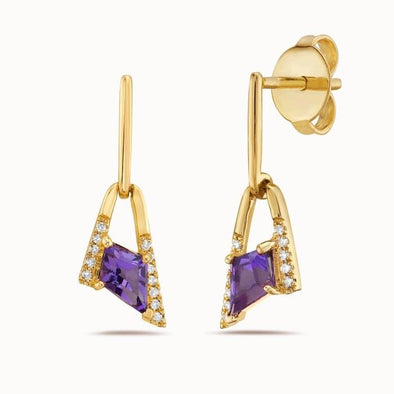 Yellow Gold Amethyst, Diamond Drop Earrings