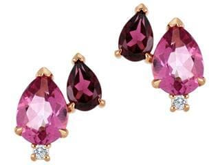 Rose Gold Pink Topaz, Rhodolite Garnet, Canadian Diamond Drop Earrings