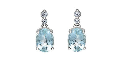 White Gold Aquamarine, Canadian Diamond Drop Earrings