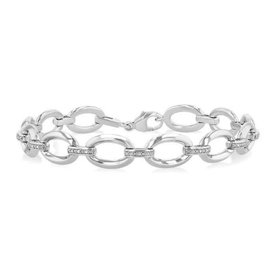 Sterling Silver Diamond Fancy Link Bracelet.