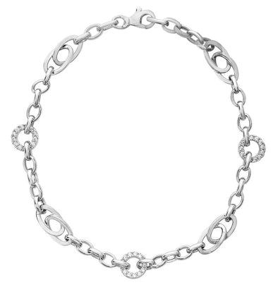 White Gold Cubic Zirconia Fancy Link Bracelet.