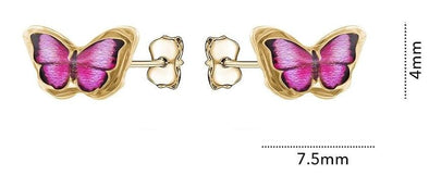 Yellow Gold Stud Earring -Enamel Butterfly