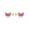 Yellow Gold Stud Earring -Enamel Butterfly