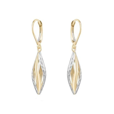 Two Tone Diamond-Cut Lever Back Earrings.