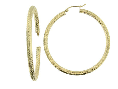 Yellow Gold Diamond-Cut Hoop Earrings.