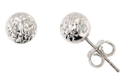 White Gold Diamond-Cut Ball Earrings.