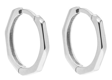 White Gold Hexagon Huggie Earrings.