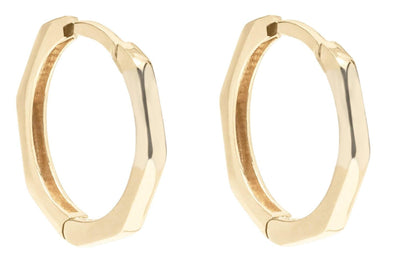 Yellow Gold Hexagon Huggie Earrings.