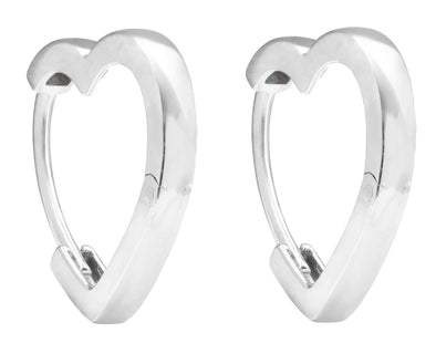 White Gold Heart Huggie Earrings.