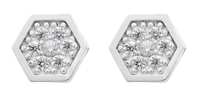 White Gold Cubic Zirconia Honeycomb Stud Earrings.