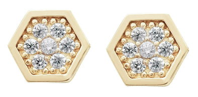 Yellow Gold Cubic Zirconia Honeycomb Stud Earrings.