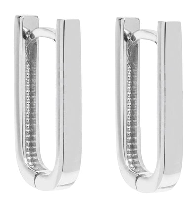 White Gold Elongated Huggie Earrings.