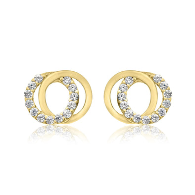 Yellow Gold Cubic Zirconia Circle Stud Earrings.