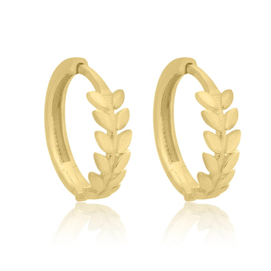 Yellow Gold Leaf Huggie Earrings.