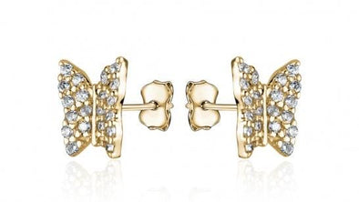 Yellow Gold Cubic Zirconia Butterfly Stud Earrings.