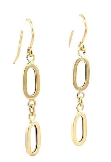 Yellow Gold Oval Drop Shepherd Hook Earrings.