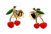 Yellow Gold Cherry Enamel Stud Earrings.