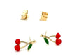 Yellow Gold Cherry Enamel Stud Earrings.