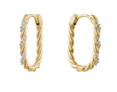 Yellow Gold Cubic Zirconia Twisted Huggie Earrings.