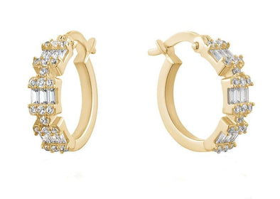 Yellow Gold Cubic Zirconia Hoop Earrings.