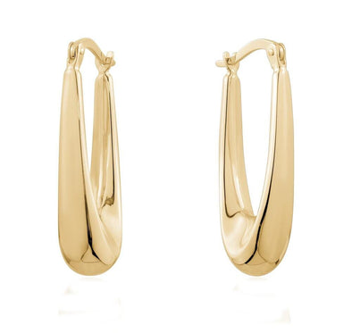 Yellow Gold Oval Hoop Earrings.