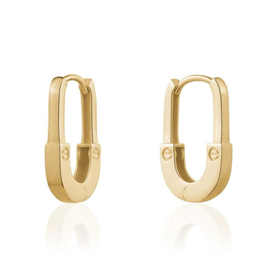 Yellow Gold Lock Huggie Earrings.