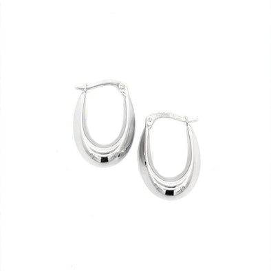 White Gold Puff Oval Hoop Earrings.