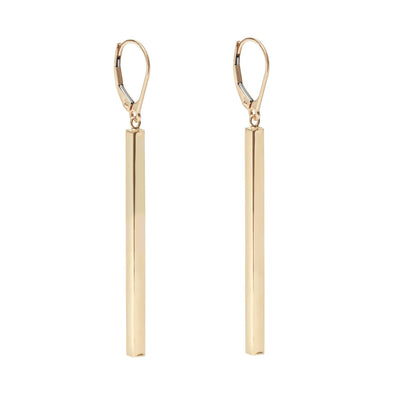 Yellow Gold Bar Euro-Back Earrings.