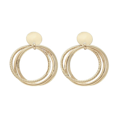 Yellow Gold Textured Hoops Stud Earrings.