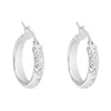 White Gold Diamond Cut Hoop Earrings.