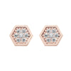 Rose Gold Cubic Zirconia Hexagon Stud Earrings.