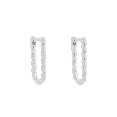 White Gold Twisted Huggie Earrings.