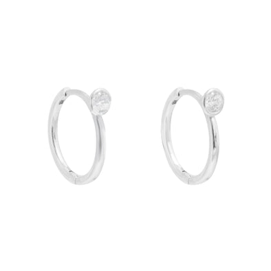 White Gold Cubic Zirconia Huggie Earrings.