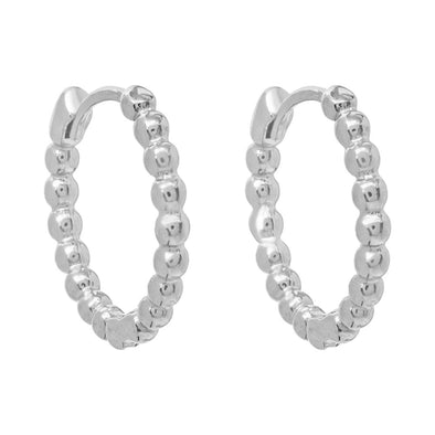 White Gold Beaded Huggie Earrings.