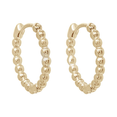 Yellow Gold Beaded Huggie Earrings.