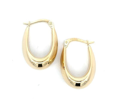 Yellow Gold Puff Oval Hoop Earrings.