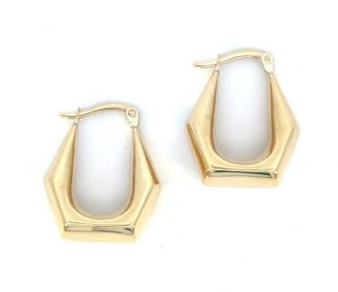 Yellow Gold Puffy Angled Hoop Earrings.